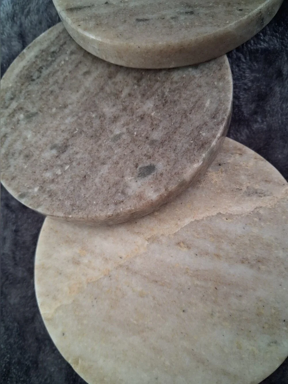 Round Marble Coaster Set, Beige/Gray, Stackable, 4-Pack